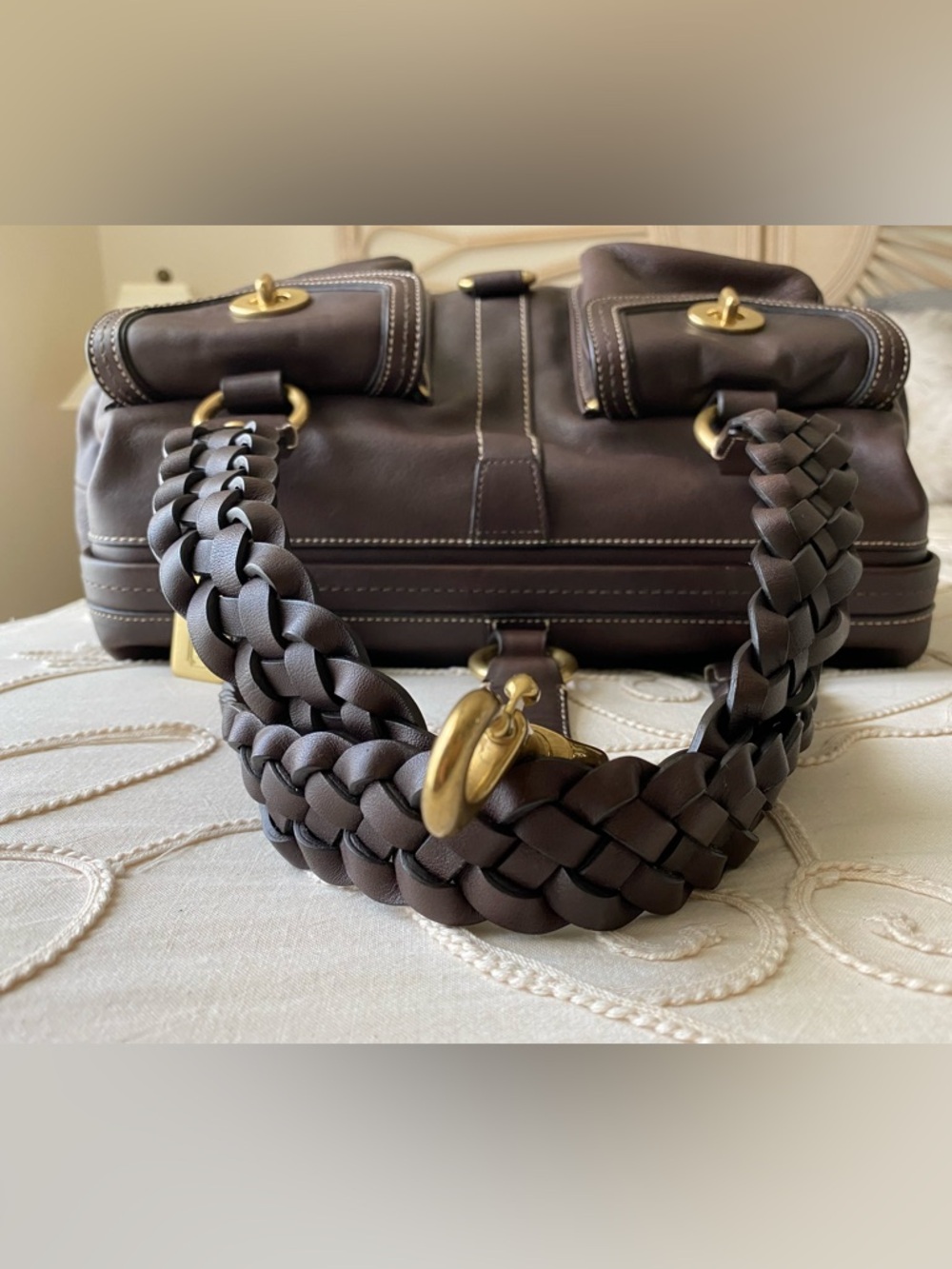 Coach Daphne Vintage Brown Braided Leather Satchel with Gold Hardware - Picture 5 of 13